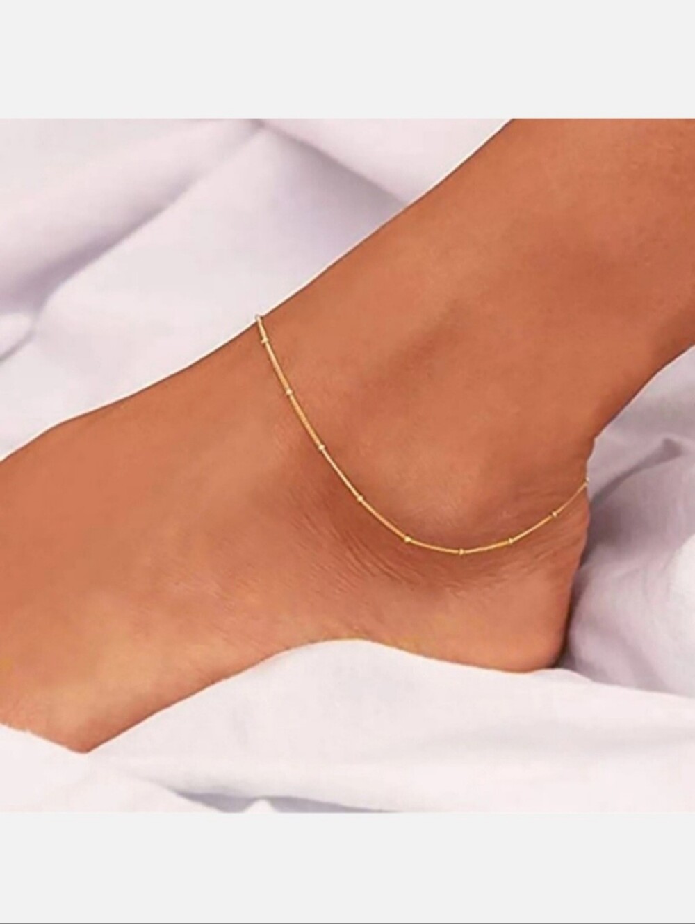 Dainty Gold Satalight Chain Beaded Adjustable Ankle Bracelet Anklet Tiny Beads - Picture 6 of 11